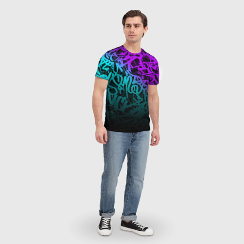 Мужская футболка 3D с принтом НЕОНОВОЕ ГРАФФИТИ / NEON, вид сбоку #3