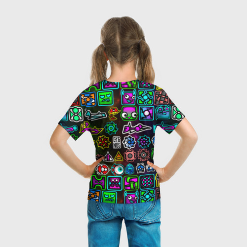Детская 3D футболка с принтом GEOMETRY DASH ГЕРОИ, вид сзади #2