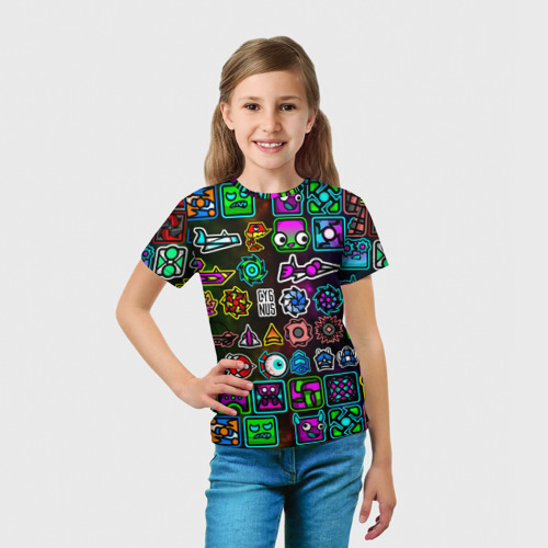 Детская 3D футболка с принтом GEOMETRY DASH ГЕРОИ, вид сбоку #3