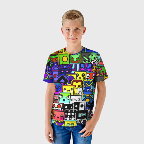 Детская футболка 3D с принтом Geometry Dash все скины, фото на моделе #1