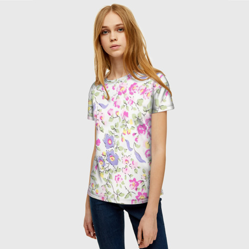 Женская футболка 3D с принтом Яркие весенние цветы, фото на моделе #1