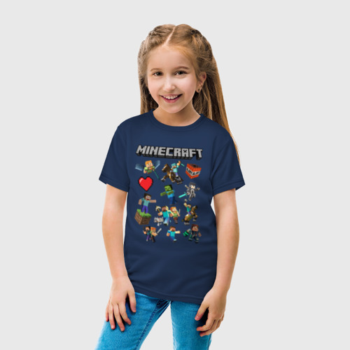 Детская футболка хлопок с принтом Мир Манкрафта, Герои и монстры игры, вид сбоку #3