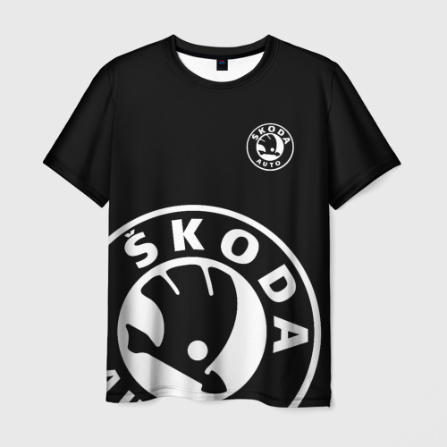 Мужская 3D футболка с принтом SKODA BLACK & WHITE STYLE, вид спереди #2