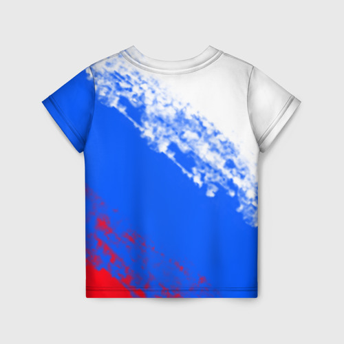 Детская 3D футболка с принтом Флаг РФ триколор, вид сзади #1
