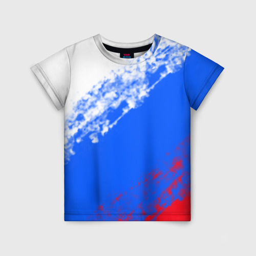 Детская 3D футболка с принтом Флаг РФ триколор, вид спереди #2
