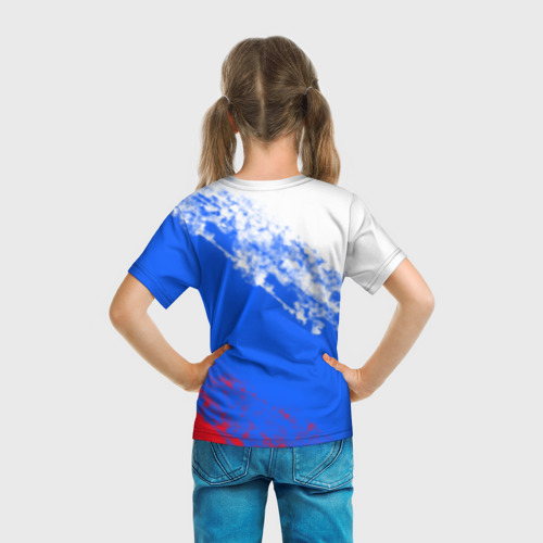 Детская 3D футболка с принтом Флаг РФ триколор, вид сзади #2