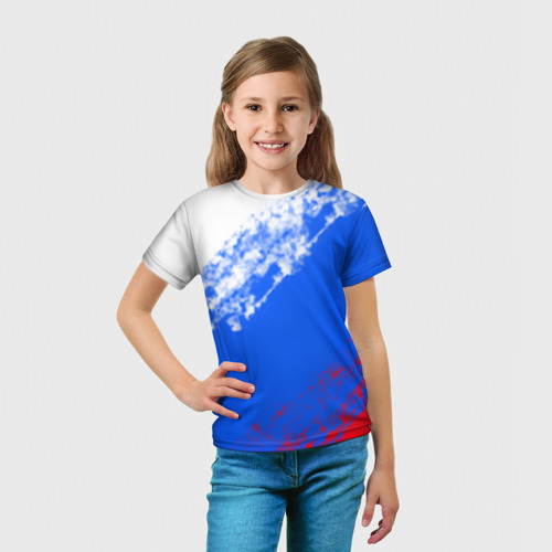 Детская 3D футболка с принтом Флаг РФ триколор, вид сбоку #3