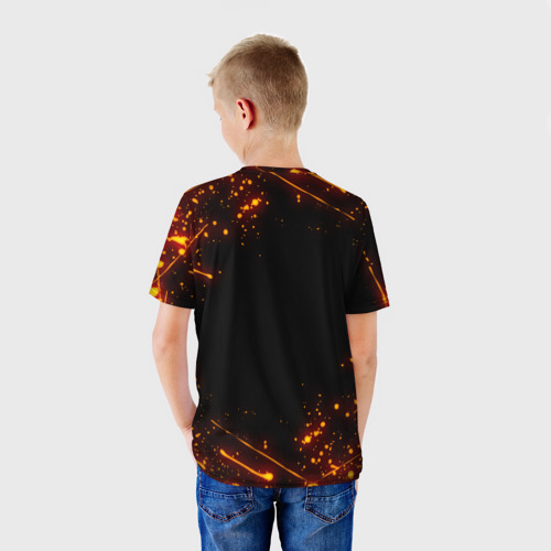 Детская футболка 3D с принтом Огненный Крипер: Майнкрафт, вид сзади #2