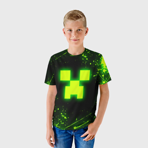 Детская 3D футболка с принтом МАЙНКРАФТ ТОКСИЧНЫЙ КРИПЕР, фото на моделе #1