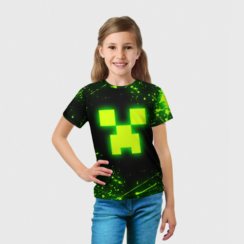 Детская 3D футболка с принтом МАЙНКРАФТ ТОКСИЧНЫЙ КРИПЕР, вид сбоку #3