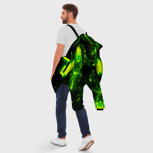 Мужская зимняя куртка 3D с принтом Майнкрафт: токсичный Крипер, вид сзади #2