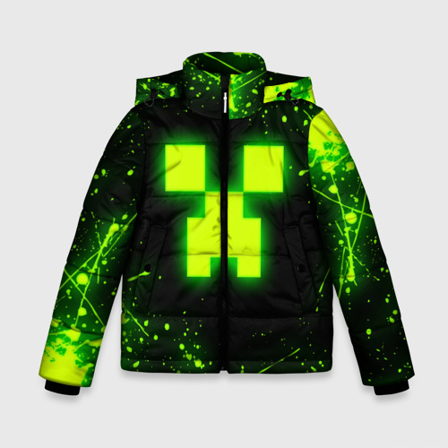 Зимняя куртка для мальчиков 3D с принтом Майнкрафт: токсичный Крипер, вид спереди #2