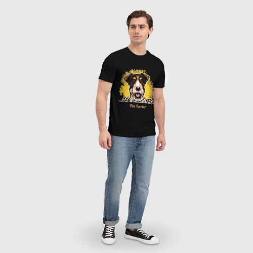 Мужская футболка 3D с принтом Фокстерьер Fox terrier, вид сбоку #3