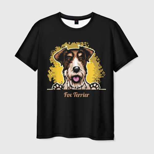 Мужская футболка 3D с принтом Фокстерьер Fox terrier, вид спереди #2