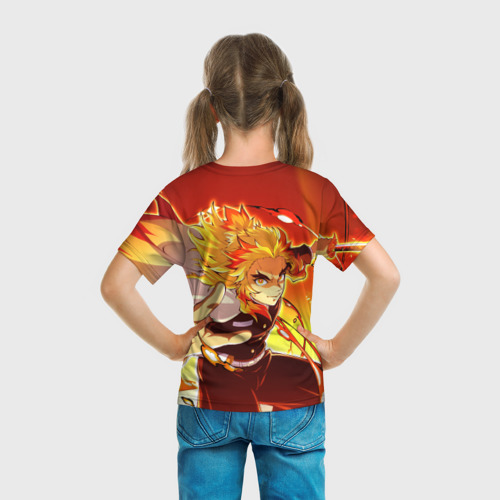 Детская футболка 3D с принтом Ренгоку Кёджуро, Клинок рассекающий демонов, вид сзади #2