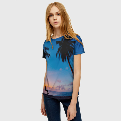 Женская 3D футболка с принтом Пляжное настроение, фото на моделе #1