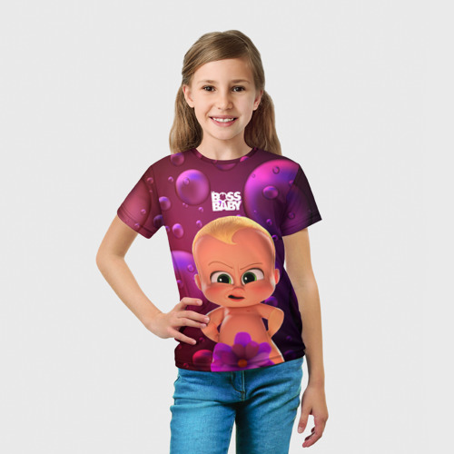 Детская футболка 3D с принтом Босс  молокосос и цветочек, вид сбоку #3