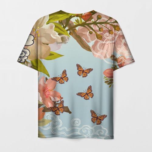 Мужская футболка 3D с принтом Тигр и бабочки, вид сзади #1