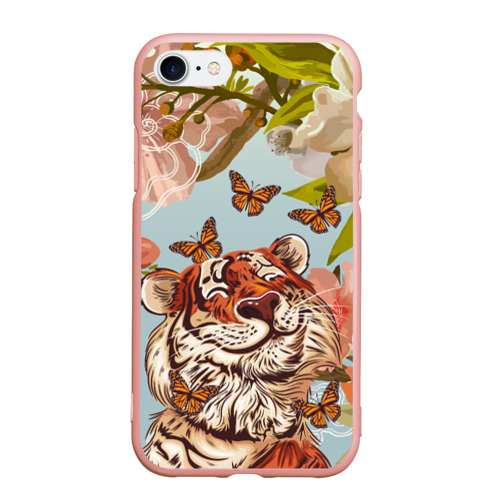Чехол для iPhone 7/8 матовый с принтом Тигр и бабочки, вид спереди #2