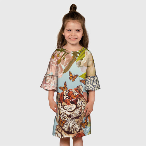 Детское платье 3D с принтом Тигр и бабочки, вид сбоку #3