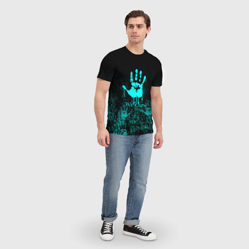 Мужская футболка 3D с принтом We know neon logo, вид сбоку #3