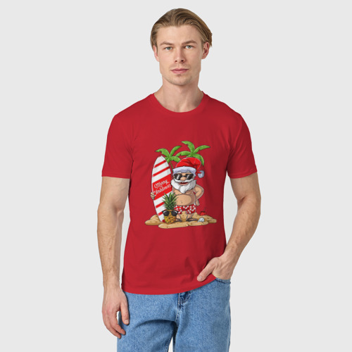 Мужская футболка хлопок с принтом Santa on vibe, фото на моделе #1
