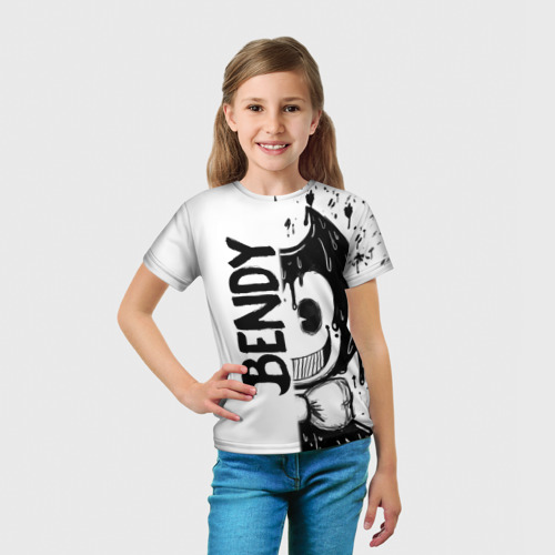 Детская футболка 3D с принтом Bendy - Бенди брызги краски, вид сбоку #3