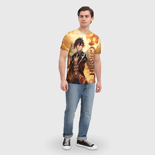 Мужская футболка 3D с принтом Геншин Импакт: Чжун Ли, вид сбоку #3