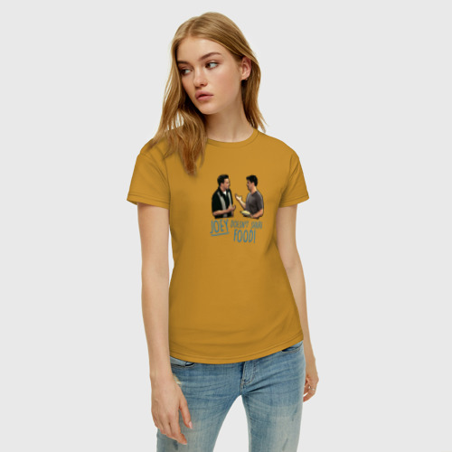 Женская футболка с принтом Joey & food, фото на моделе #1