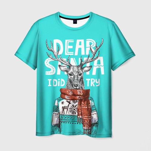 Мужская футболка 3D с принтом Олень в свитере с оленями, вид спереди #2