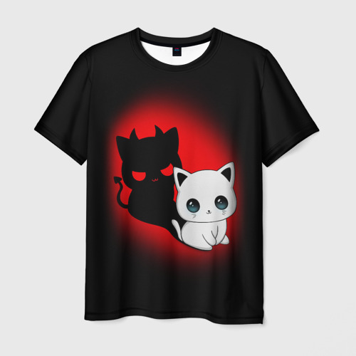 Мужская футболка 3D с принтом КОТИК ДЬЯВОЛ / KITTY DEVIL, вид спереди #2