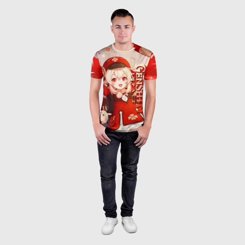 Мужская футболка 3D Slim с принтом Кли - Геншин импакт, вид сбоку #3