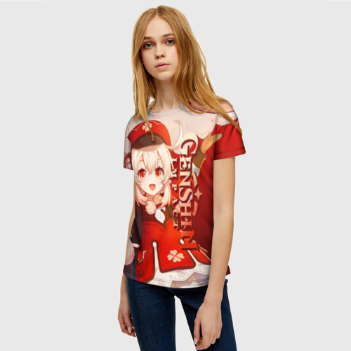 Женская 3D футболка с принтом Кли - Геншин импакт, фото на моделе #1