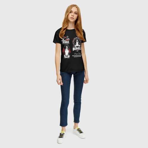 Женская 3D футболка с принтом Собака Бигль, вид сбоку #3