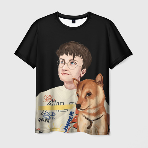 Мужская футболка 3D с принтом Бульвар Депо с пёсиком, вид спереди #2