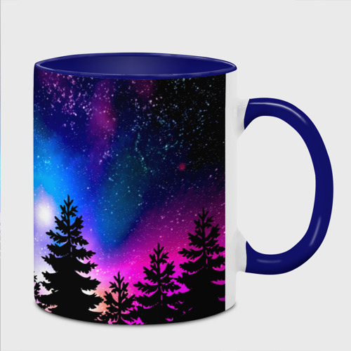 Кружка с полной запечаткой с принтом Космический лес, елки и звезды, вид спереди #2