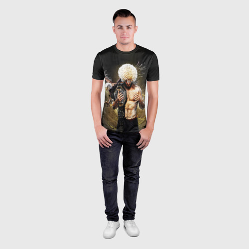 Мужская футболка 3D спортивная с принтом Хабиб Нурмагомедов с орлом, вид сзади #2