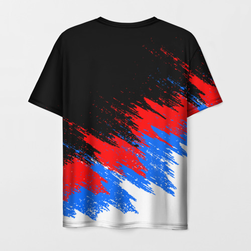 Мужская футболка 3D с принтом Россия, брызги красок, триколор, вид сзади #1