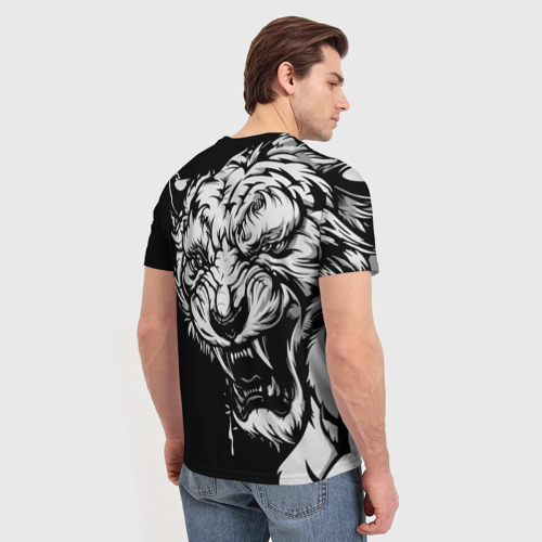 Мужская 3D футболка с принтом Тигр: свирепый и кровожадный, вид сзади #2