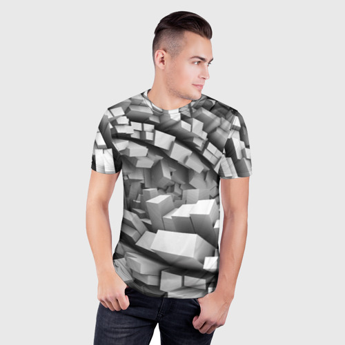 Мужская футболка 3D Slim с принтом Геометрическая объёмная абстракция, фото на моделе #1