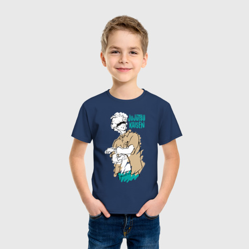 Детская футболка хлопок с принтом Учитель Годжо из Магической Битвы, фото на моделе #1