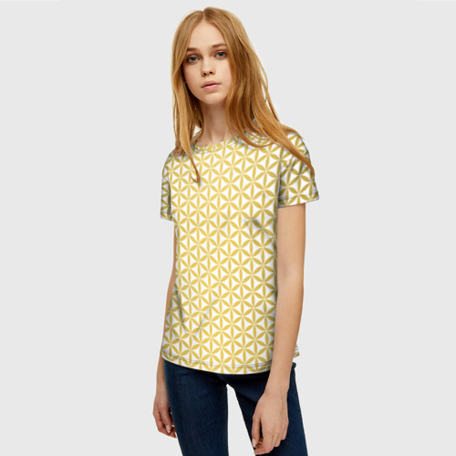 Женская футболка 3D с принтом Цветок Жизни (золото), фото на моделе #1