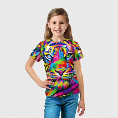 Детская футболка 3D с принтом Тигр в стиле поп-арт, вид сбоку #3