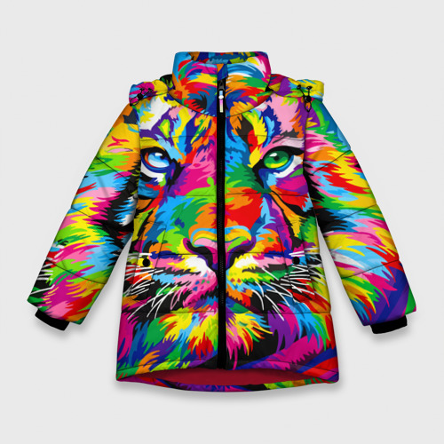 Зимняя куртка для девочек 3D с принтом Тигр в стиле поп-арт, вид спереди #2
