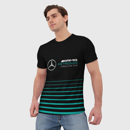 Мужская 3D футболка с принтом Merсedes PETRONAS F1, фото на моделе #1