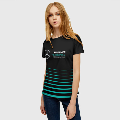 Женская футболка 3D с принтом Merсedes PETRONAS F1, фото на моделе #1