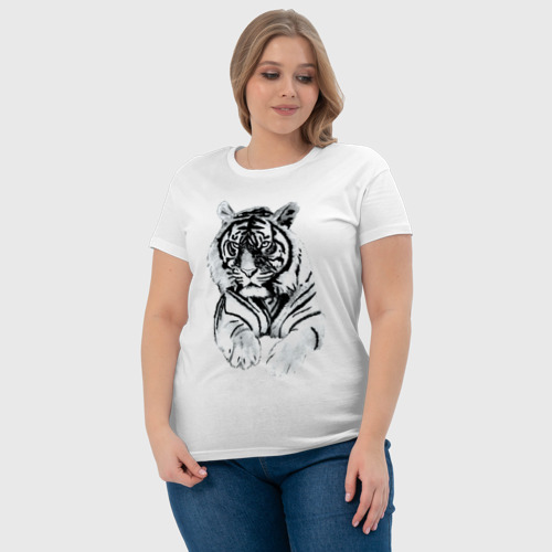 Женская футболка хлопок с принтом Тигр белый, фото #4