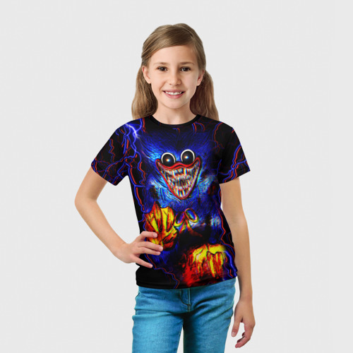 Детская 3D футболка с принтом POPPY PLAYTIME GLITCH | ПОППИ ПЛЕЙТАЙМ ХАГГИ ВАГГИ МОЛНИЯ, вид сбоку #3