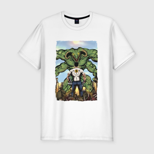 Мужская футболка хлопок Slim с принтом Крутой Сэм | Алудранский Рептилоид, вид спереди #2