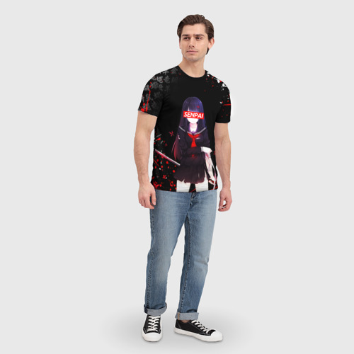 Мужская футболка 3D с принтом SENPAI KATANA GIRL, БРЫЗГИ КРАСОК, вид сбоку #3
